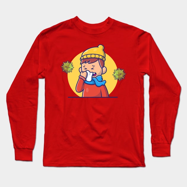 Boy with Fever And Flu Cartoon (4) Long Sleeve T-Shirt by Catalyst Labs